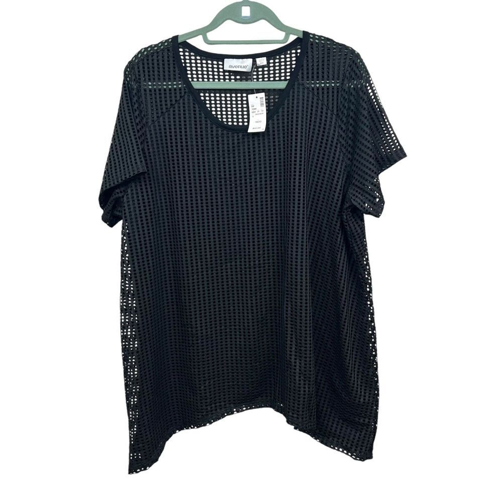 Avenue Womens Blouse Top Eyelet Detail Inner Built in Tank Black Size 18/20*